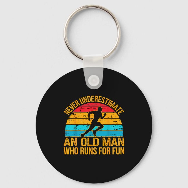 Old Man Running Humor Fitness Lover Funny Senior R Key Ring (Front)