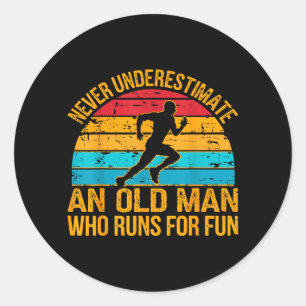 Old Man Running Humour Fitness Lover Funny Senior Classic Round Sticker