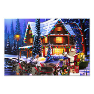 Old Man Santa Claus and Reindeer Photo Print