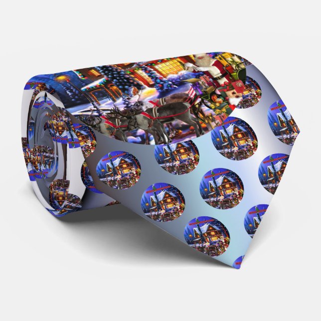 Old Man Santa Claus and Reindeer Tie (Rolled)