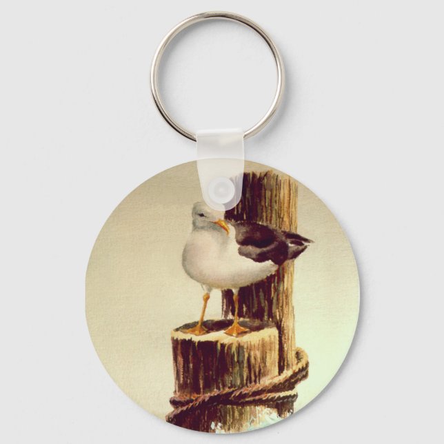 OLD MAN SEAGULL by SHARON SHARPE Key Ring (Front)