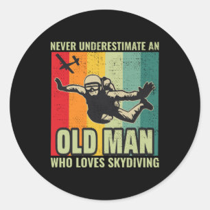 Old Man Skysurfing Skydiving Skydive Parachuting Classic Round Sticker