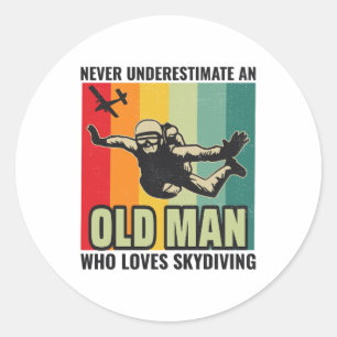 Old Man Skysurfing Skydiving Skydive Parachuting Classic Round Sticker
