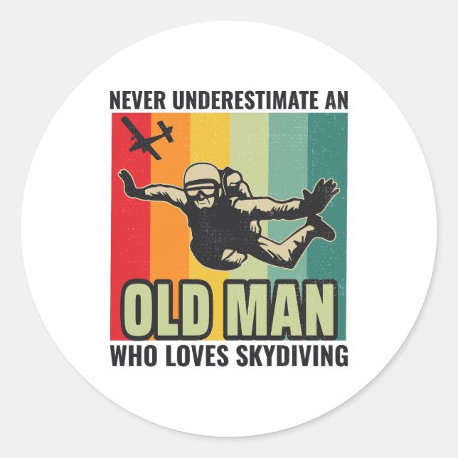 Old Man Skysurfing Skydiving Skydive Parachuting  Classic Round Sticker (Front)