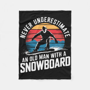 Old Man Snowboarding Lover Humour Design Funny Sno Fleece Blanket