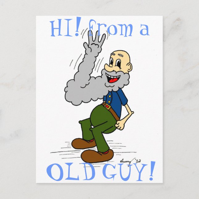 Old Man Waving Beard "HI! from a OLD GUY" Postcard (Front)