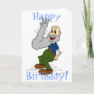 Old Man Waving Beard "OVER THE HILL" Birthday Card