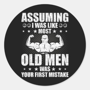 Old Man Weightlifting Bodybuilding Weightlifting W Classic Round Sticker