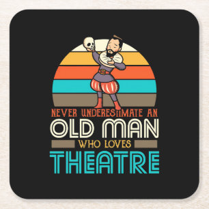 Old Man Who Loves Theatre Square Paper Coaster