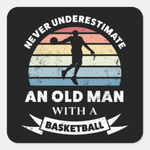 Old Man with a Basketball Funny Gift Dad Square Sticker