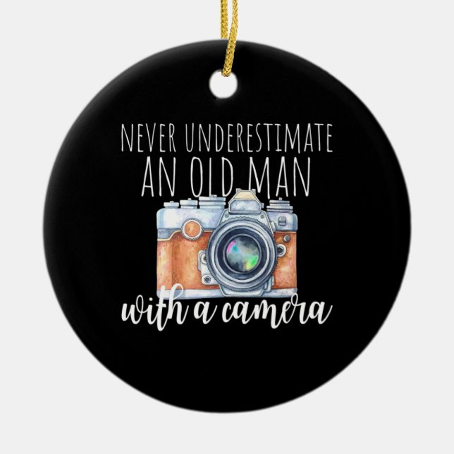 Old Man With A Camera Ceramic Ornament (Front)