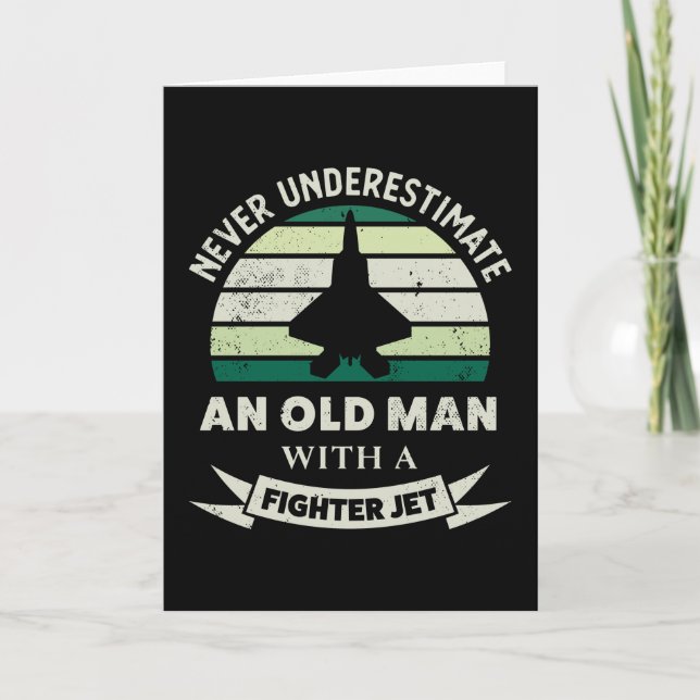 Old Man with a Fighter Jet Funny Aeroplane Gifts Card (Front)