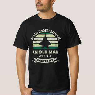 Old Man with a Fighter Jet Funny Aeroplane Gifts T-Shirt