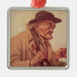 Old Man with a glass of wine Metal Ornament