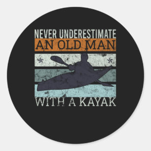 Old Man With A Kayak Kayaking Paddle Classic Round Sticker