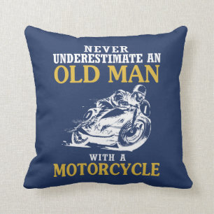 OLD MAN WITH A MOTORCYCLE CUSHION