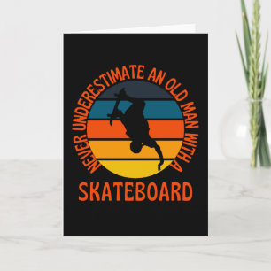 Old Man With A Skateboard Retro Vintage Card