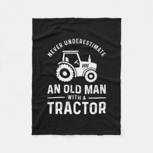 old man with a tractor for men Farmer Farming Fleece Blanket