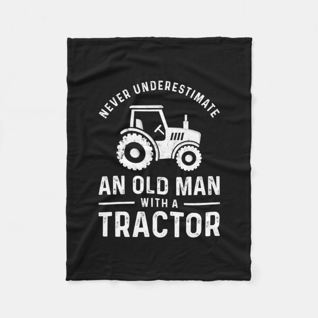 old man with a tractor for men Farmer Farming Fleece Blanket (Front)