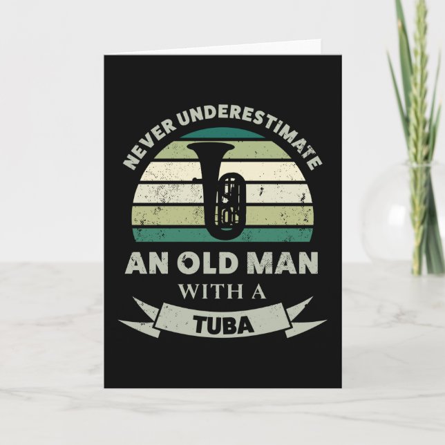 Old Man with a Tuba Funny Music Dad Gift Card (Front)