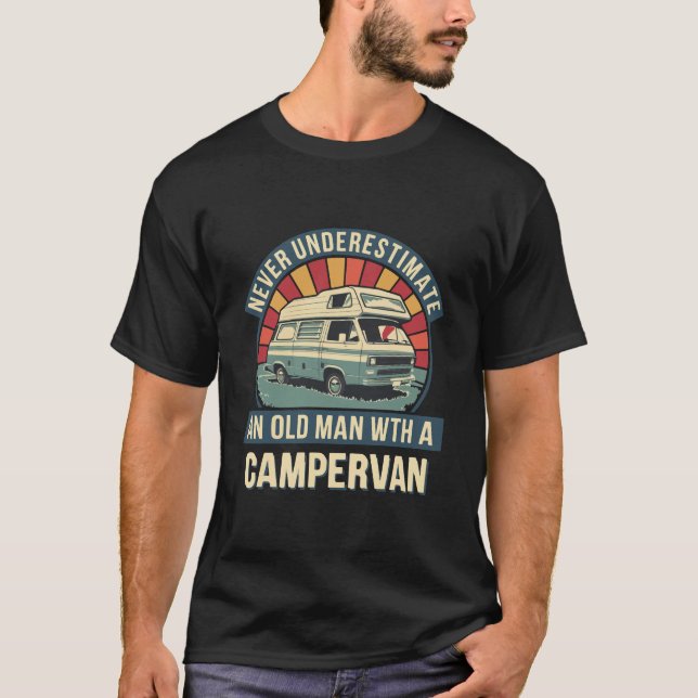 Old Man With Campervan Retro Adventure Travel T-Shirt (Front)