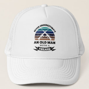 Old Man with Firearm Funny Gift Dad Trucker Hat