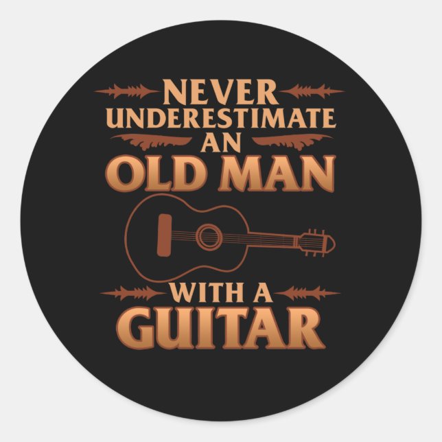 Old Man With Guitar Music Player Musician Guitaris Classic Round Sticker (Front)