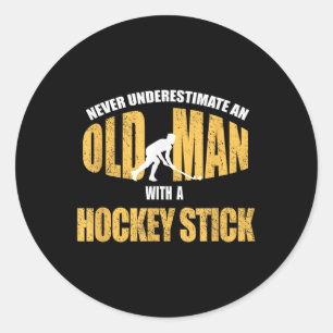 Old Man With Hockey Stick Funny Field Hockey Playe Classic Round Sticker