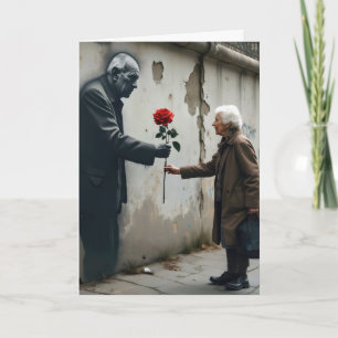 Old Man With Red Rose Graffiti Card