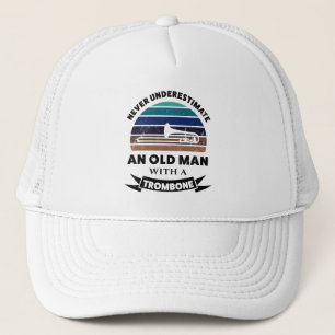 Old Man with Trombone Funny Gift Dad Trucker Hat