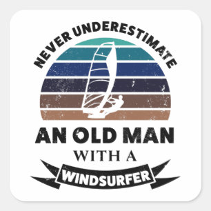 Old Man with Windsurfer Funny Gift Dad Square Sticker