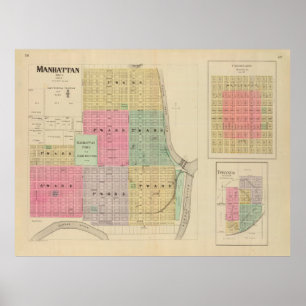 Old Manhattan KS Map (1887) Poster