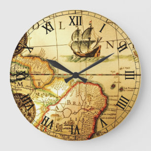 Old Map Large Clock