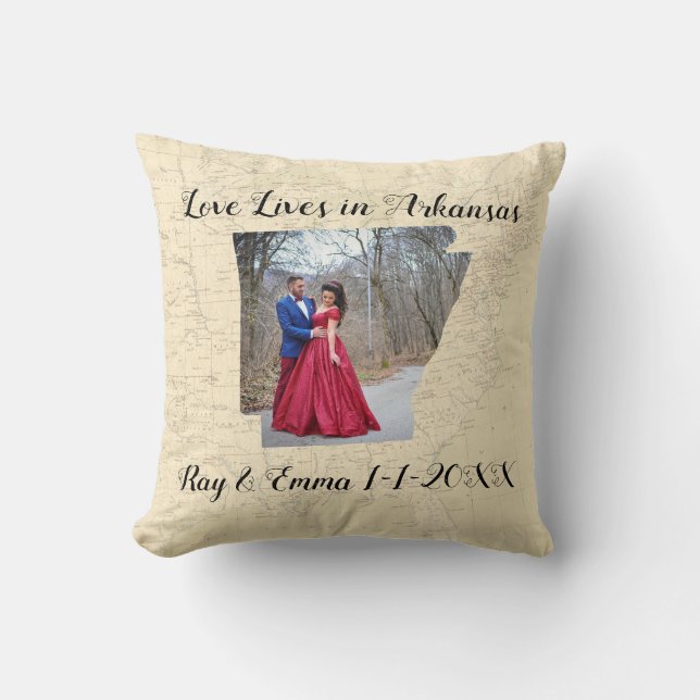 Old Map Love Lives In Arkansas State Shaped Photo Cushion (Front)
