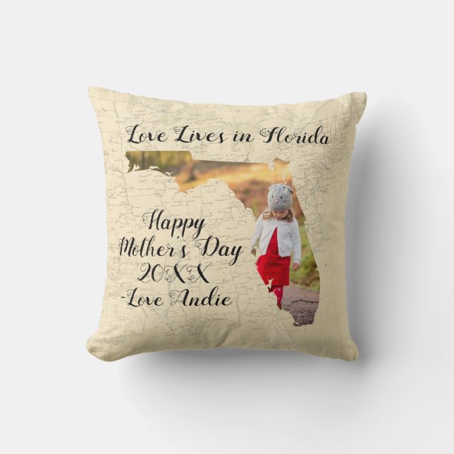 Old Map Love Lives In Florida State Shaped Photo Cushion (Front)