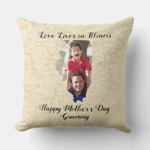 Old Map Love Lives In Illinois State Shaped Photo Cushion