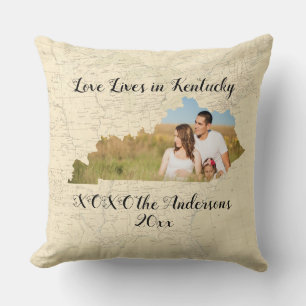 Old Map Love Lives In Kentucky State Shaped Photo Cushion