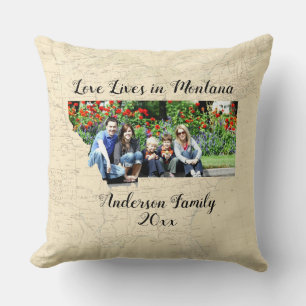 Old Map Love Lives In Montana State Shaped Photo Cushion
