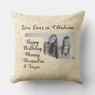Old Map Love Lives In Oklahoma State Shaped Photo Cushion
