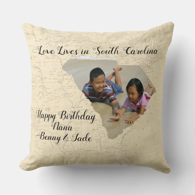 Old Map Love Lives In South Carolina State Photo Cushion (Front)