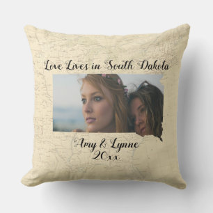 Old Map Love Lives In South Dakota State Photo Cushion