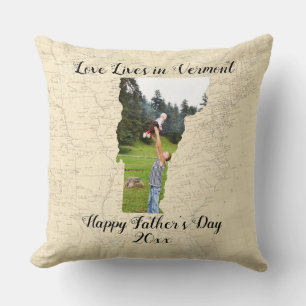 Old Map Love Lives In Vermont State Shaped Photo Cushion
