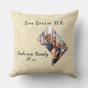 Old Map Love Lives In Washington D.C. Custom Photo Cushion