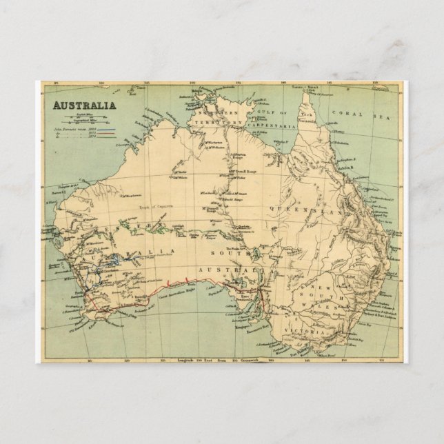 Old map of Australia Postcard (Front)
