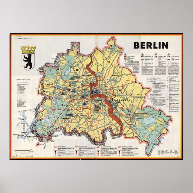 Old Map of Berlin 1961, Cold War Era Print (Front)