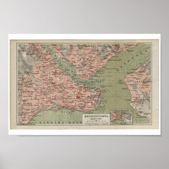 Old Map of Constantinople Poster (Front)