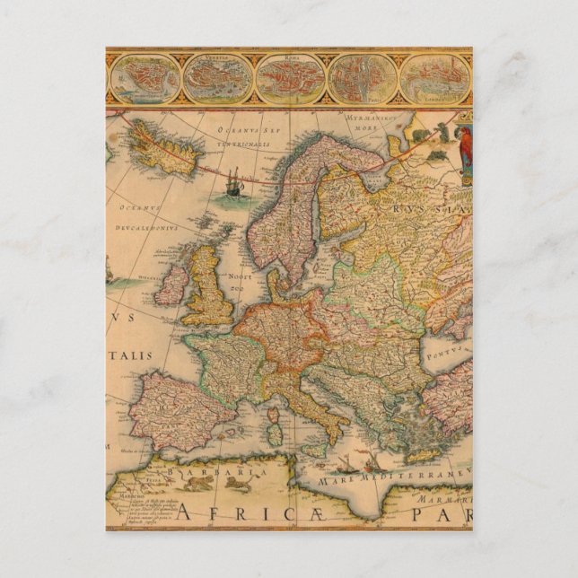 Old Map of Europe Postcard (Front)