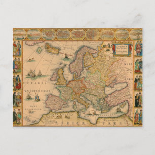 Old Map of Europe Postcard