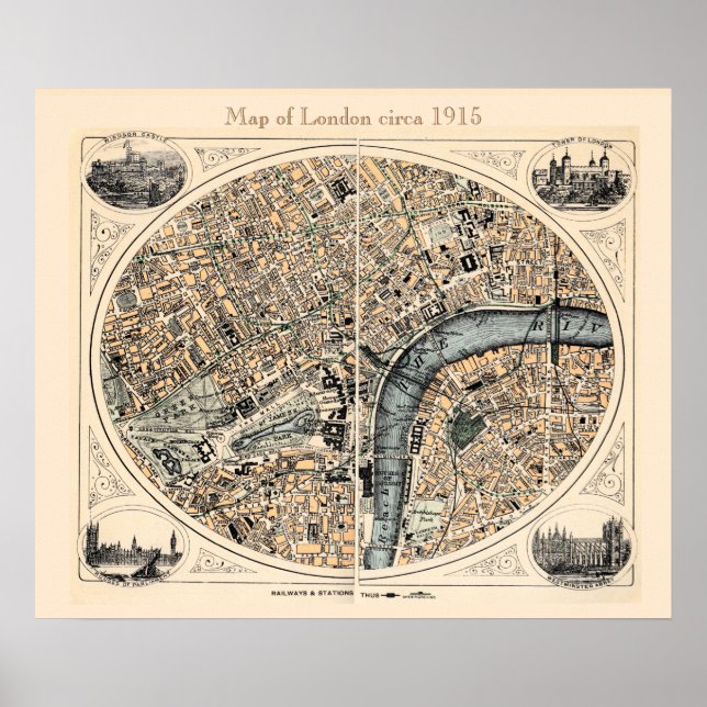Old Map of London Poster (Front)