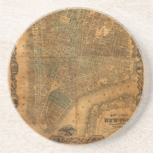 Old Map of New York City in 1852 Coaster